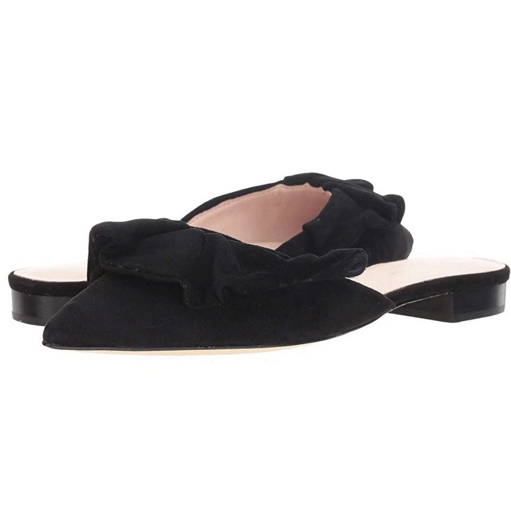 Kate Spade BLACK Women's Fayrn Point Toe Mules Size US 7.5 M Suede Ruffle